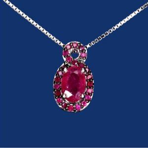 925 Sterling Silver Necklace 18" with Natural Myanmar Ruby 6x4mm Gem.